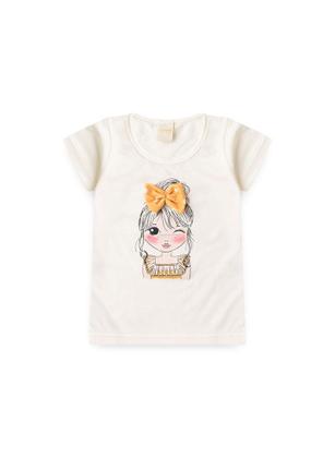 Imagem de Conjunto Verão Menina Natural Blusa com Laço e Shorts Saia Bolinhas