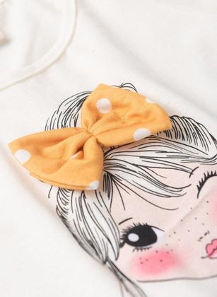 Imagem de Conjunto Verão Menina Natural Blusa com Laço e Shorts Saia Bolinhas