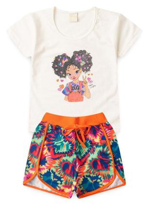 Imagem de Conjunto Verão Menina Natural Blusa T-shirt e Shorts Boxeador Garota tie-dye