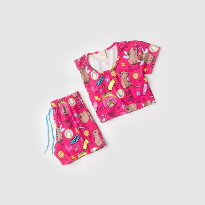 Imagem de Conjunto Verão Menina Pink Cropped e Shorts Capivaras