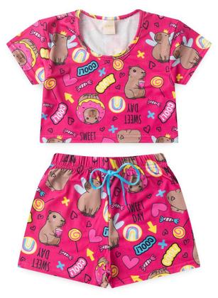 Imagem de Conjunto Verão Menina Pink Cropped e Shorts Capivaras