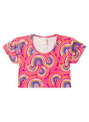 Imagem de Conjunto Verão Menina Pink Cropped e Shorts com Cadarço Arco Íris Retrô