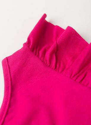 Imagem de Conjunto Verão Menina Pink Cropped um Ombro Só e Shorts Saia com Faixa Borboletas