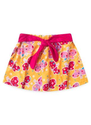 Imagem de Conjunto Verão Menina Pink Cropped um Ombro Só e Shorts Saia com Faixa Borboletas