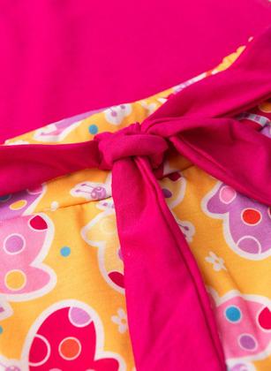 Imagem de Conjunto Verão Menina Pink Cropped um Ombro Só e Shorts Saia com Faixa Borboletas