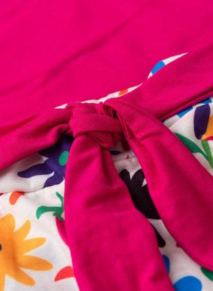 Imagem de Conjunto Verão Menina Pink Cropped um Ombro Só e Shorts Saia com Faixa Florido