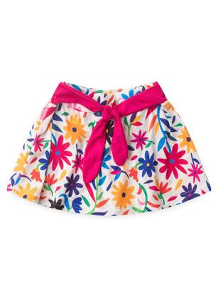 Imagem de Conjunto Verão Menina Pink Cropped um Ombro Só e Shorts Saia com Faixa Florido