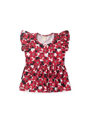 Imagem de Conjunto Verão Menina Preto Cropped com Babado e Shorts Flores