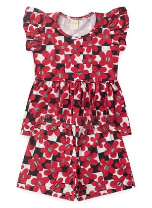 Imagem de Conjunto Verão Menina Preto Cropped com Babado e Shorts Flores