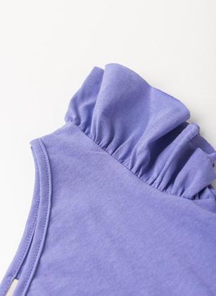 Imagem de Conjunto Verão Menina Roxo Cropped um Ombro e Shorts Saia com Faixa