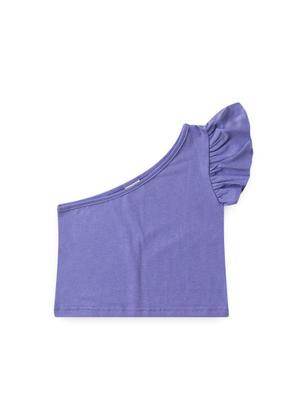 Imagem de Conjunto Verão Menina Roxo Cropped um Ombro e Shorts Saia com Faixa