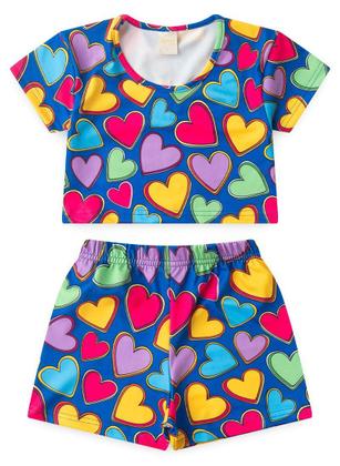 Imagem de Conjunto Verão Menina Royal Cropped e Shorts com Cadarço Corações