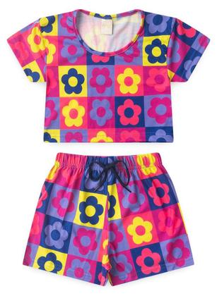 Imagem de Conjunto Verão Menina Tulipa Cropped e Shorts Com Cadarço Florzinhas