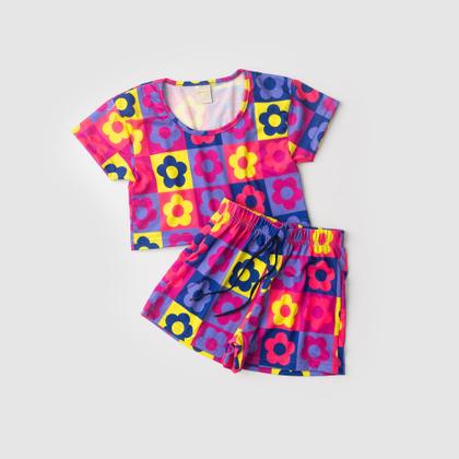 Imagem de Conjunto Verão Menina Tulipa Cropped e Shorts Com Cadarço Florzinhas