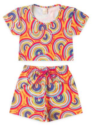 Imagem de Conjunto Verão Menina Vitamina Cropped e Shorts com Cadarço Arco Íris Retrô