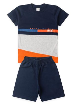 Imagem de Conjunto Verão Menino Marinho Camiseta com Recorte e Bermuda Molekada