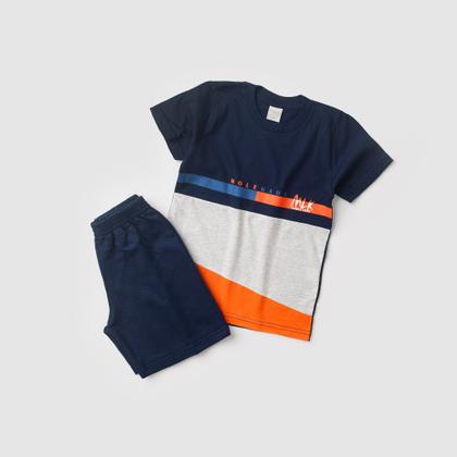 Imagem de Conjunto Verão Menino Marinho Camiseta com Recorte e Bermuda Molekada