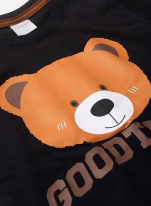 Imagem de Conjunto Verão Menino Preto Camiseta e Bermuda Com Lapela Urso