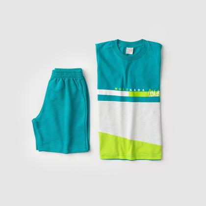 Imagem de Conjunto Verão Menino Verde Camiseta com Recorte e Bermuda Molekada