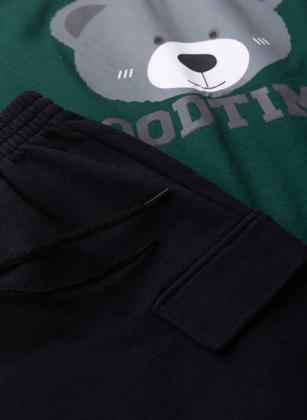 Imagem de Conjunto Verão Menino Verde Camiseta e Bermuda Com Lapela Urso