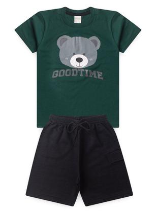Imagem de Conjunto Verão Menino Verde Camiseta e Bermuda Com Lapela Urso