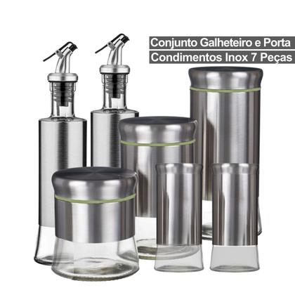 Imagem de Conjunto Vidro Inox Galheteiro e Utensílios 7 Peças