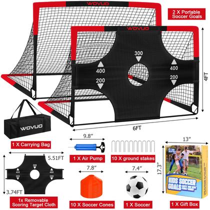 Imagem de Conjunto WOVUO Kids Soccer Goals de 2, 6 x 4 pés com alvo de futebol e bola