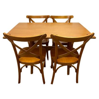 Conjunto X Mesa 120x80 Com 4 Cadeiras X Madeira Maciça Mel - Floresta Carpintaria Imagem de Conjunto X Mesa 120x80 Com 4 Cadeiras X Madeira Maciça Mel