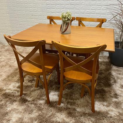 Conjunto X Mesa 120x80 Com 4 Cadeiras X Madeira Maciça Mel - Floresta Carpintaria Imagem de Conjunto X Mesa 120x80 Com 4 Cadeiras X Madeira Maciça Mel