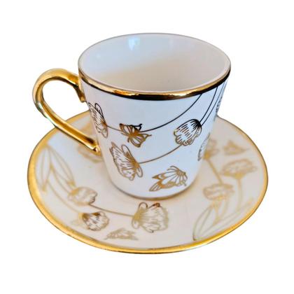 Imagem de Conjunto Xícara de Café Ouro 6 xicaras 6 pires  Porcelana Chinesa Cafezinho Expresso Linha Premium