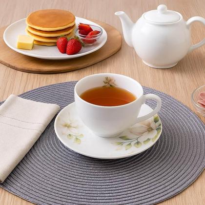 Imagem de Conjunto Xícara e Pires de Chá Porcelana 250ml Tramontina Magnólia Branca Decorada