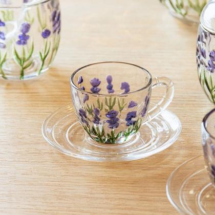 Imagem de Conjunto Xícaras Lavanda Com Pires De Vidro Chá 220ml Calé