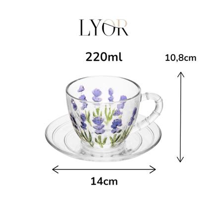 Imagem de Conjunto Xícaras Lavanda Com Pires De Vidro Chá 220ml Calé