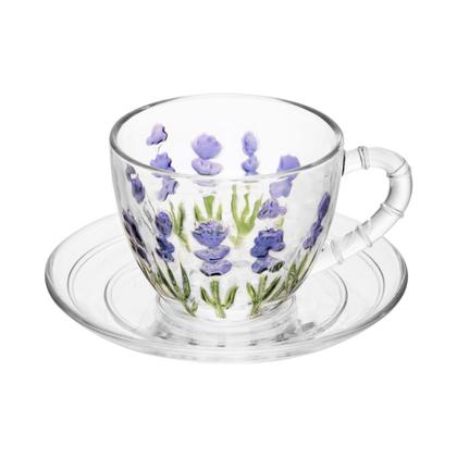 Imagem de Conjunto Xícaras Lavanda Com Pires De Vidro Chá 220ml Calé