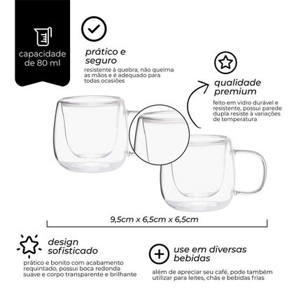 Imagem de Conjunto xícaras p/ café parede dupla