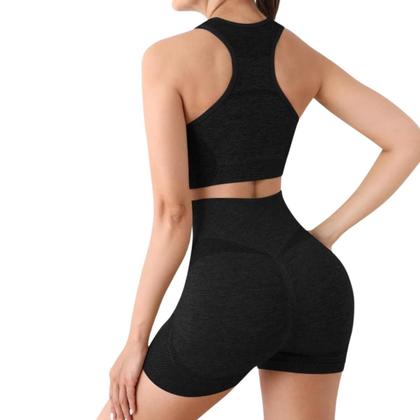 Imagem de Conjuntos Academia Fitness Feminino Leggings Top Bra Shorts Levanta Bumbum