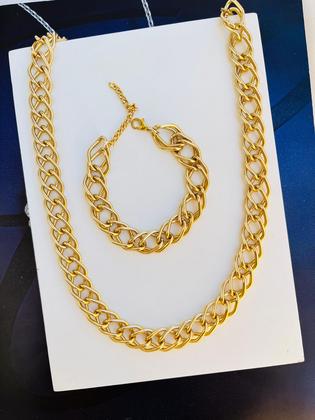 Imagem de Conjuntos colar e pulseira folheado a ouro maxi duplo