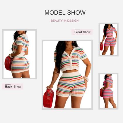 Imagem de Conjuntos de 2 peças: roupas de verão, camisas femininas com botões de crochê