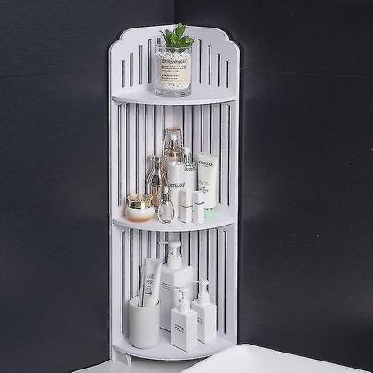 Imagem de Conjuntos de acessórios de banheiro prateleira de três camadas do chão ao teto para banheiros domésticos rack de armazenamento montado no chão para banheiro