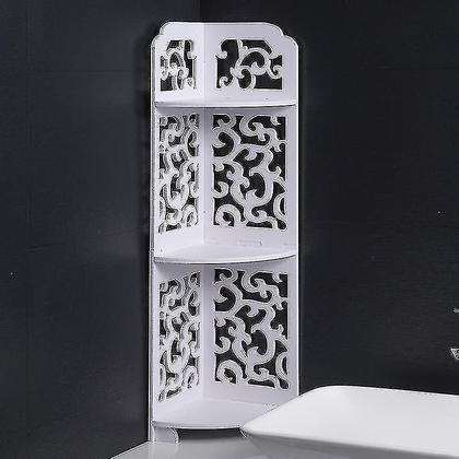 Imagem de Conjuntos de acessórios de banheiro prateleira de três camadas do chão ao teto para banheiros domésticos rack de armazenamento montado no chão para banheiro