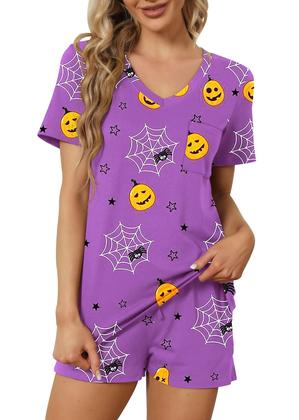 Imagem de Conjuntos de pijama RUBZOOF para mulheres do Dia de Todos os Santos com estampa de Halloween