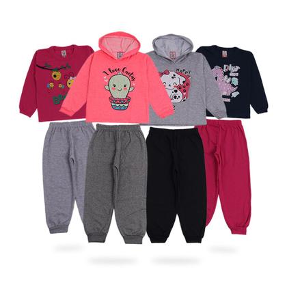 Imagem de Conjuntos de Roupa Infantil Kit 4 Conjunto Moletom Flanelado Frio Atacado Menina