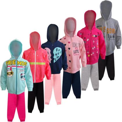 Imagem de Conjuntos Moletom Infantil feminino Blusa e Calça Flanelado Agasalho Inverno Capuz Ziper Punho, Roupa Menina frio criança tamanhos 04 06 08