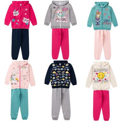 Imagem de Conjuntos Moletom Infantil feminino Blusa e Calça Flanelado Agasalho Inverno Capuz Ziper Punho, Roupa Menina frio criança tamanhos 04 06 08