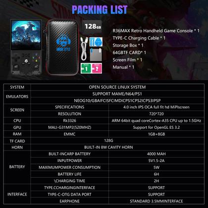 Imagem de Consola de jogos portátil AISLPC R36MAX 128GB com 22000 jogos