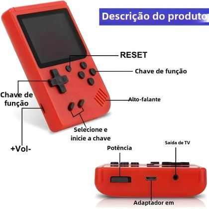 Imagem de Console de Videogame Portátil Retrô com Tela LCD de 2,4 Polegadas - 400 Jogos Integrados