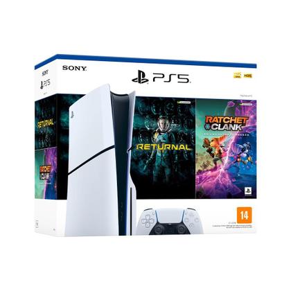 Imagem de Console PlayStation 5 Slim Sony, SSD 1TB, Com Controle Sem Fio DualSense, Branco + 2 Jogos - 1000038899