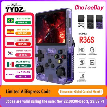 Imagem de Console Portátil Retrô R36S - 64GB, Sistema Linux, Tela IPS
