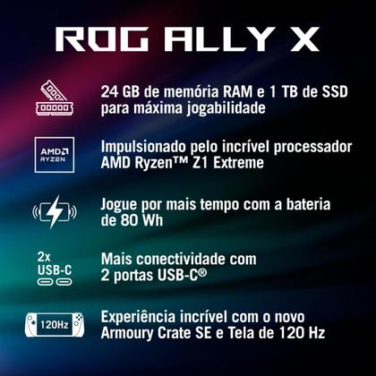 Imagem de Console Portátil ROG Ally X AMD Z1 Extreme 1TB SSD 24 Gb Ram Tela 7" Windows 11 Oficial Asus Brasil Black - NH020W
