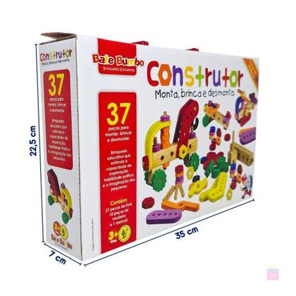 Imagem de Construtor Monta, Brinca e Desmonta Brinquedo Educativo em Madeira e EVA - Bate Bumbo - 3 anos